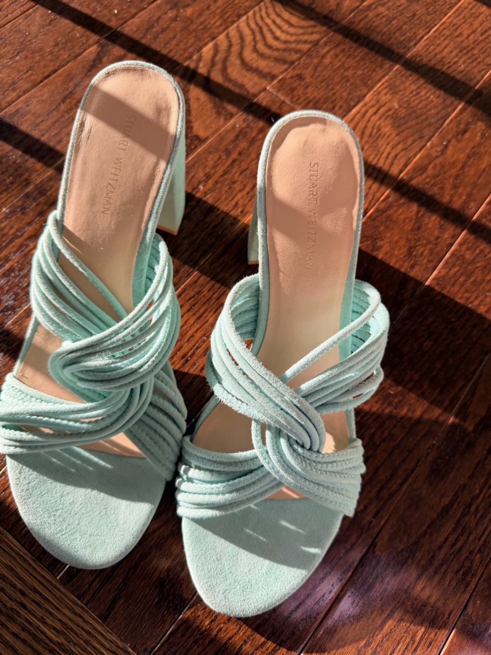 Stuart Weitzman Mint Knotted Rope Slide Mules